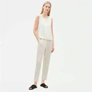 Eileen Fisher Slouchy Ankle Pants Bone Morse Code Polka Dot Elastic  XXS​